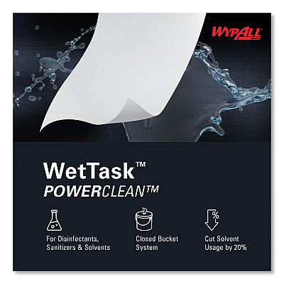 WypAll Power Clean Wipers for Solvents WetTask Customizable Wet Wiping System, Wipers Only, 9 x 15, White, 275/Roll, 2 Rolls/Carton (KCC06006)