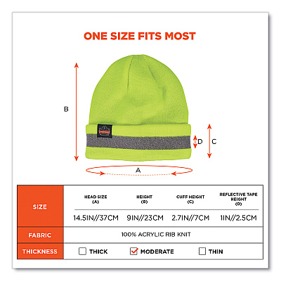 ergodyne N-Ferno 6803 Reflective Rib Knit Winter Hat, One Size Fits Most, Lime (EGO16864)