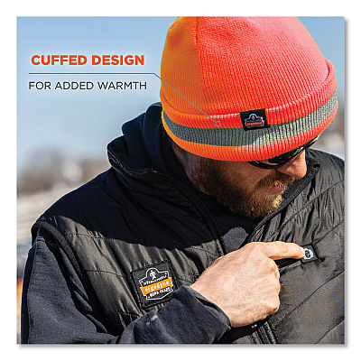 ergodyne N-Ferno 6803 Reflective Rib Knit Winter Hat, One Size Fits Most, Orange (EGO16865)