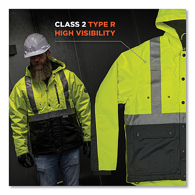 ergodyne GloWear 8275 Class 2 Heavy-Duty Hi-Vis Workwear Sherpa Lined Jacket, Large, Lime (EGO23974)