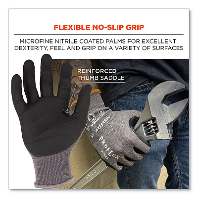 ergodyne ProFlex 7043 ANSI A4 Nitrile Coated CR Gloves, Gray, Small, 1 Pair (EGO10522)