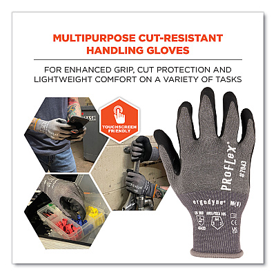ergodyne ProFlex 7043 ANSI A4 Nitrile Coated CR Gloves, Gray, X-Large, 1 Pair (EGO10525)