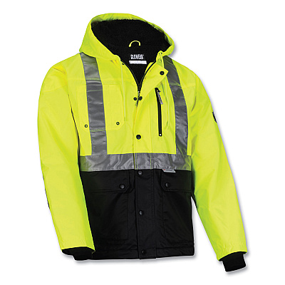 ergodyne GloWear 8275 Class 2 Heavy-Duty Hi-Vis Workwear Sherpa Lined Jacket, X-Large, Lime (EGO23975)