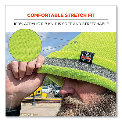 ergodyne N-Ferno 6803 Reflective Rib Knit Winter Hat, One Size Fits Most, Lime (EGO16864)