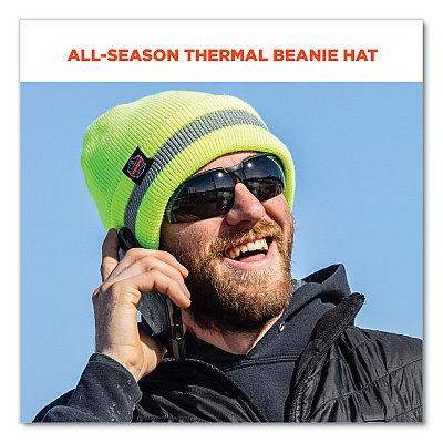 ergodyne N-Ferno 6803 Reflective Rib Knit Winter Hat, One Size Fits Most, Lime (EGO16864)