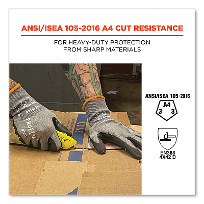 ergodyne ProFlex 7043 ANSI A4 Nitrile Coated CR Gloves, Gray, Small, 1 Pair (EGO10522)