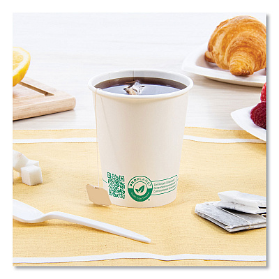 Solo Compostable Paper Hot Cups, ProPlanet Seal, 10 oz, White/Green, 50/Pack (SCC370PLAPLATPK)