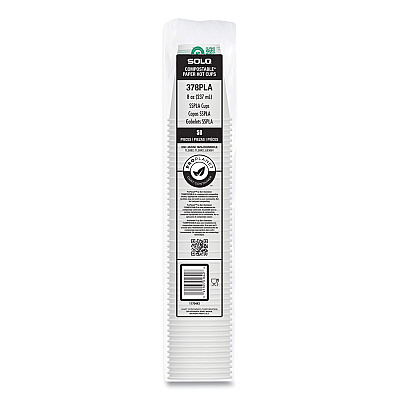 Solo Compostable Paper Hot Cups, ProPlanet Seal, 8 oz, White/Green, 50/Pack (SCC378PLAPLATPK)