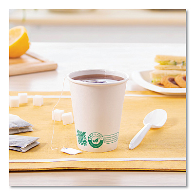 Solo Compostable Paper Hot Cups, ProPlanet Seal, 8 oz, White/Green, 50/Pack (SCC378PLAPLATPK)