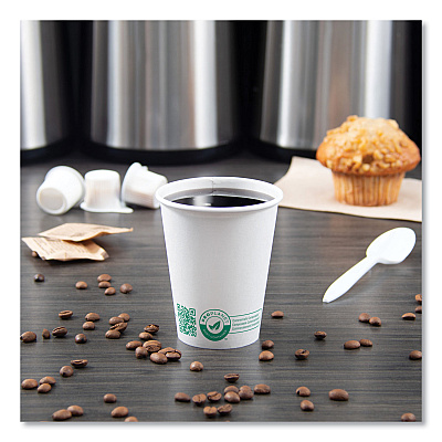 Solo Compostable Paper Hot Cups, ProPlanet Seal, 8 oz, White/Green, 50/Pack (SCC378PLAPLATPK)
