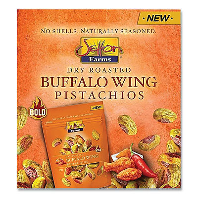 Setton Farms Buffalo Pistachios, Buffalo Wing, 2.5 oz Bag, 8/Carton (SEF6002)