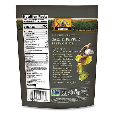 Setton Farms Salt and Pepper Pistachios, 2.5 oz Bag, 8/Carton (SEF6003)