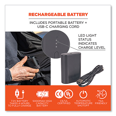 ergodyne N-Ferno 6495 Rechargeable Heated Vest with Batter Power Bank, Fleece/Polyester, Small, Black (EGO41701)