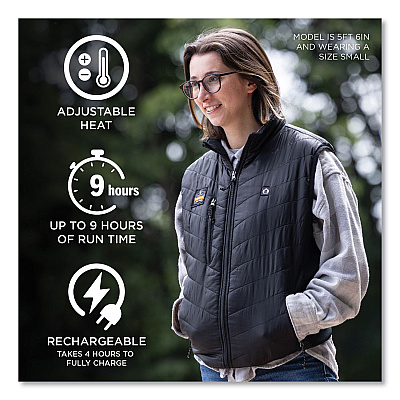 ergodyne N-Ferno 6495 Rechargeable Heated Vest with Battery Power Bank, Fleece/Polyester, 4X-Large, Black (EGO41707)