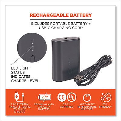 ergodyne N-Ferno 6495B Portable Battery Power Bank with USB-C Cord, 7.2 V (EGO41801)