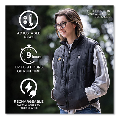 ergodyne N-Ferno 6495 Rechargeable Heated Vest with Battery Power Bank, Fleece/Polyester, 3X-Large, Black (EGO41706)