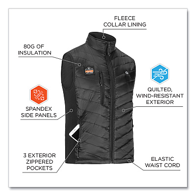 ergodyne N-Ferno 6495 Rechargeable Heated Vest with Battery Power Bank, Fleece/Polyester, 2X-Large, Black (EGO41705)