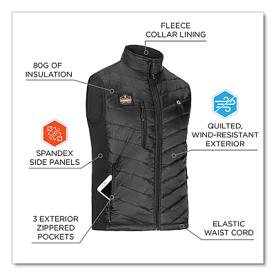 ergodyne N-Ferno 6495 Rechargeable Heated Vest with Batter Power Bank, Fleece/Polyester, Medium, Black (EGO41702)