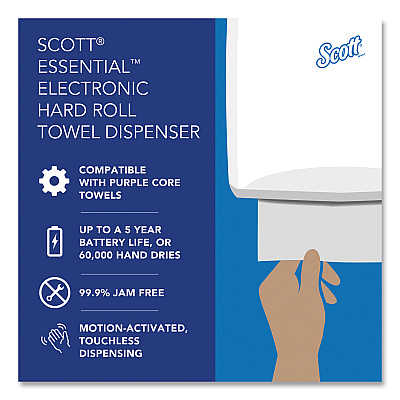 Scott Essential Electronic Hard Roll Towel Dispenser, 12.7 x 9.57 x 15.76, White (KCC48858)