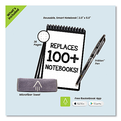 Rocketbook Mini Notepad, Black Cover, Dot Grid Rule, 3.5 x 5.5, Black/White, 24 Sheets (RKBEVRMKA)