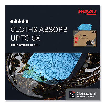 WypAll Power Clean Oil, Grease and Ink Cloths, BRAG Box, 12.1 x 16.8, Blue, 180/Box (KCC33352)