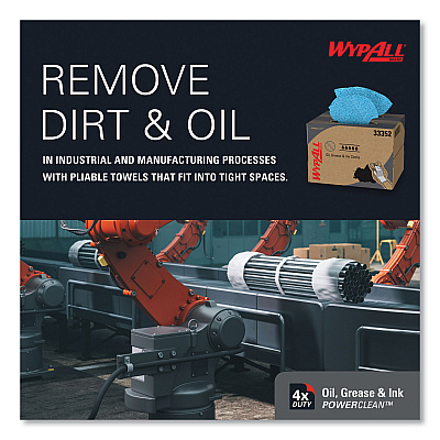 WypAll Power Clean Oil, Grease and Ink Cloths, BRAG Box, 12.1 x 16.8, Blue, 180/Box (KCC33352)