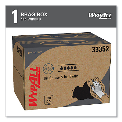 WypAll Power Clean Oil, Grease and Ink Cloths, BRAG Box, 12.1 x 16.8, Blue, 180/Box (KCC33352)