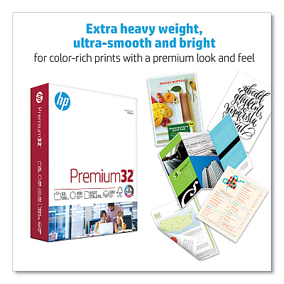 HP Premium32, 100 Bright, 32 lb Bond Weight, 8.5 x 11, Extra Bright White, 250 Sheets/Ream, 6 Reams/Carton (HEW113500)