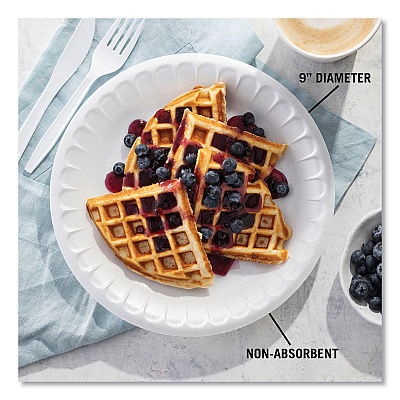 Pactiv Evergreen Placesetter Satin Non-Laminated Foam Dinnerware, Plate, 9" dia, White, 500/Carton (PCT0TH10009)