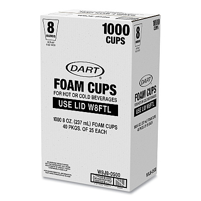 Dart Foam Drink Cups, 8 oz, White, 25/Bag, 40 Bags/Carton (DCCW8J8S)