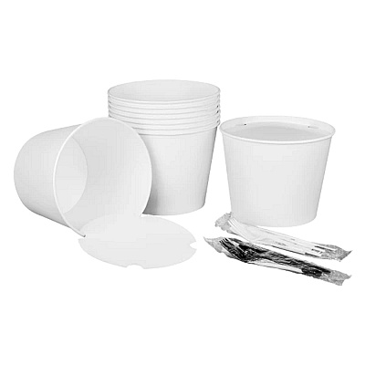 Karat Food Bucket with Lid, 130 oz, 8.46" Dia x 6.6"h, White, Paper, 150/Carton (KRTCFB130WBNDLE)