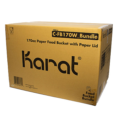 Karat Food Bucket with Lid, 170 oz, 8.9" Dia x 8.36"h, White, Paper, 150/Carton (KRTCFB170WBNDL)