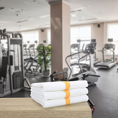 Power Gym Hand Towel 16x27 Gold Stripe, Pack Of 12 (PNP-PWR-1627-3GLDCS)