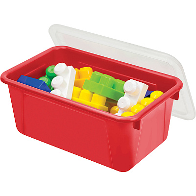 Storex Cubby Bin with Lid, 12.28 x 7.95 x 5.23, Red, 5/Pack (STX62407U05C)