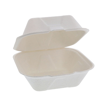 Pactiv Evergreen EarthChoice PFAS Free Compostable Hinged Lid Container, 6 x 6 x 3, Natural, Sugarcane, 500/Carton (PCTYMCH0080PFFR)