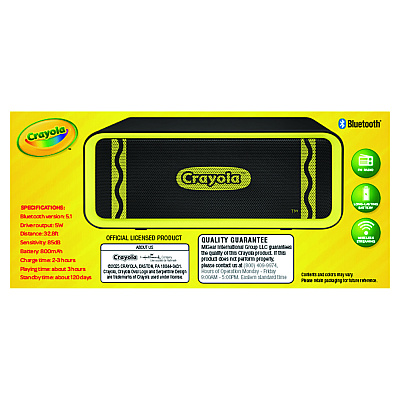 Crayola Portable Speaker, Bluetooth, Black/Yellow (MIGCBT300K)