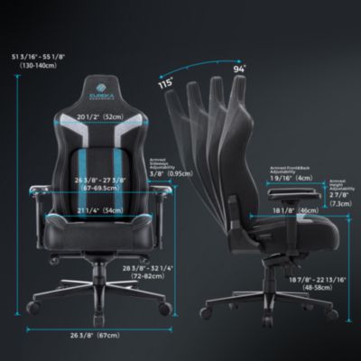 Eureka Python II Ergonomic Chair, Supports up to 300 lb, 18.88" to 22.83" Seat Height, Black Fabric Seat, Black/Blue Fabric Back (EKAGC08BU)