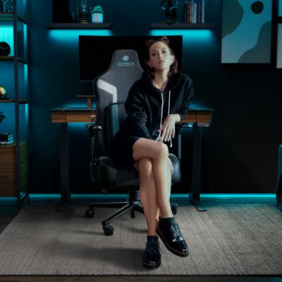 Eureka Python II Ergonomic Chair, Supports up to 300 lb, 18.88" to 22.83" Seat Height, Black Fabric Seat, Black/Blue Fabric Back (EKAGC08BU)