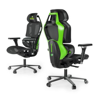Eureka Typhon Hybrid Chair, Supports Up to 220 lb, 18.5" to 22.05" Seat Height, Black Mesh Seat, Black/Green Mesh Back, Black Base (EKAGC05G)