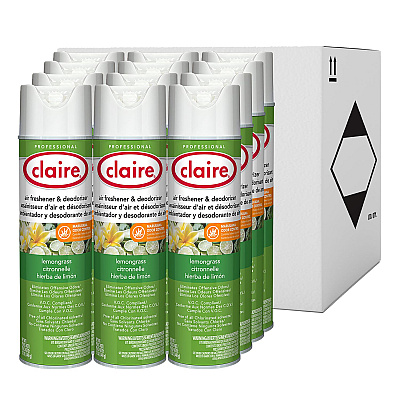 Claire Aerosol Air Freshener and Deodorizer, Lemongrass Citronella, 12 oz Aerosol Spray, 12 Cans (CGC1307)