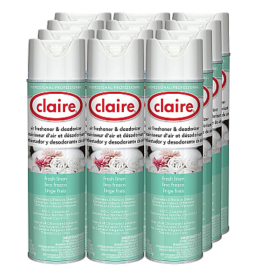 Claire Aerosol Air Freshener and Deodorizer, Fresh Linen, 10 oz Aerosol Spray, 12 Cans (CGC163)