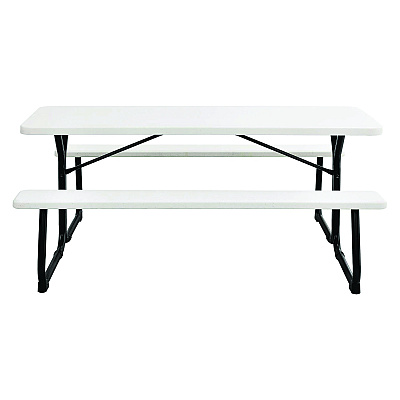 Global Industrial Blow-Molded Plastic Picnic Table, Rectangular, 72 x 60 x 30, White Top, White Base/Legs (GBE695484)