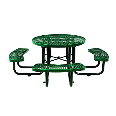 Global Industrial Expanded Steel Picnic Table, Round, 46" Dia x 29.5"h, Green Top, Green Base/Legs (GBE277150GN)