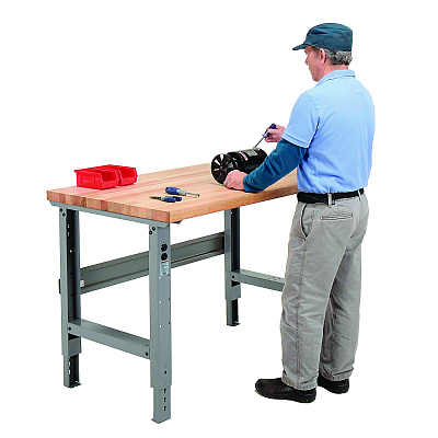 Global Industrial Standard Duty Butcher Block Top Adjustable Height Workbench, 48 x 30 x 30.88 to 36.88, Gray (GBE183149)
