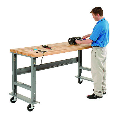Global Industrial Light Duty Butcher Block Top Adjustable Height Workbench, 800 lbs, 72 x 30 x 36 to 43, Gray (GBE183168A)