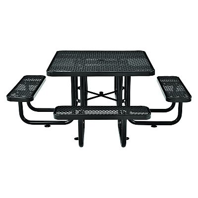 Global Industrial Expanded Steel Picnic Table, Square, 81 x 81 x 29.5, Black Top, Black Base/Legs (GBE277151BK)