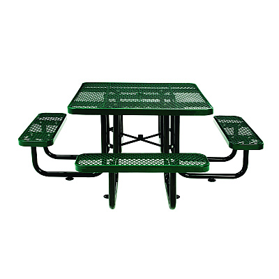 Global Industrial Expanded Steel Picnic Table, Square, 81 x 81 x 29.5, Green Top, Green Base/Legs (GBE277151GN)
