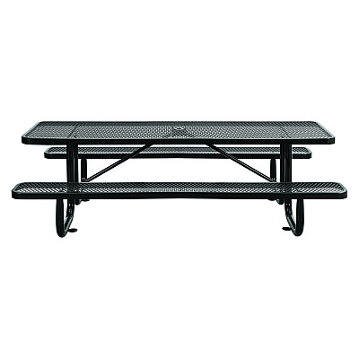 Global Industrial Expanded Steel Picnic Table, Rectangular, 96 x 62 x 29.5, Black Top, Black Base/Legs (GBE277153BK)