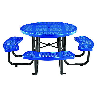 Global Industrial Perforated Steel Picnic Table, Round, 46" Dia x 29.5"h, Blue Top, Blue Base/Legs (GBE262078BL)