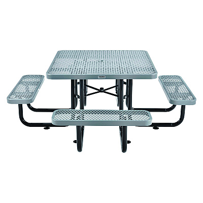 Global Industrial Expanded Steel Picnic Table, Square, 81 x 81 x 29.5, Gray Top, Gray Base/Legs (GBE277151GY)